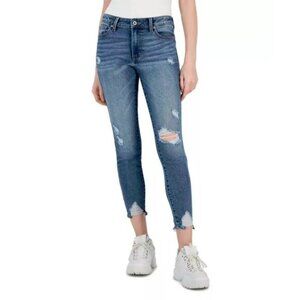 EUC Celebrity Pink light medium wash blue denim jeans with distressing & cutouts